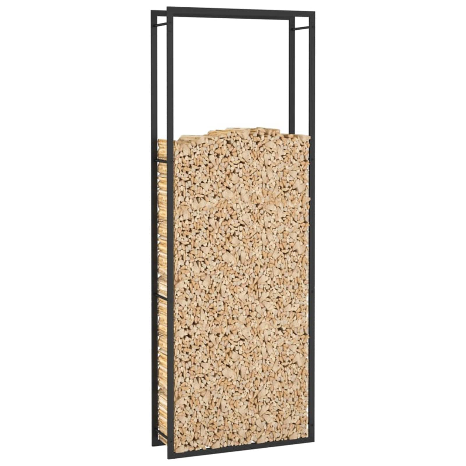Homgoday Leñera negra mate 80 x 28 x 222 cm de acero, leñera de interior, estante de madera para chimenea y estufa