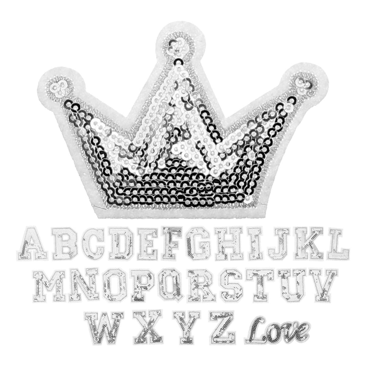 Amosfun 56pcs Embroidered Alphabet Iron-on and Sew-on Letter Patches Silver Sequins, A-z Letters for Hats, Jeans, Dresses, Socks, and DIY Accessories