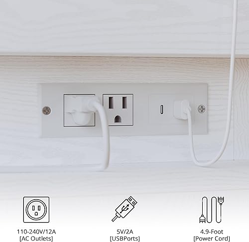 Miniatura 5 de LIKIMIO Mesita de noche con estación de carga, mesita de noche con almacenamiento y luces LED, mesita de noche con 3 cajones, USB y cerradura, mesa