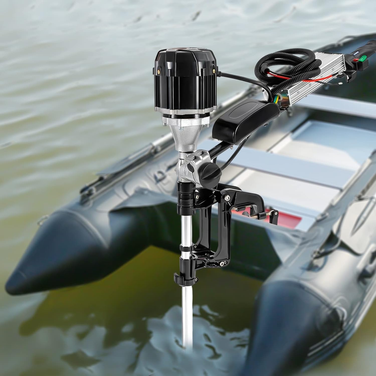 5HP Trolling Motor Infinitely Variable Speed 4800RPM 1000W 48 V Electric Outboard Motor Boat Kayak Motor with Adjustable Height Transom Mounted for Kayak, Fishing Boat