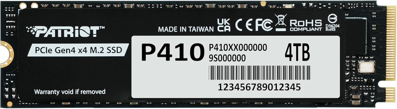 Patriot P410 1TB Internal SSD - NVMe PCIe Gen 4x4 - M.2 2280 - Sequential Read: Up to 5,000MB/s and Sequential Write: Up to 4,500MB/s - Compatible with PS5 - Solid State Drive - P410P1TBM28H
