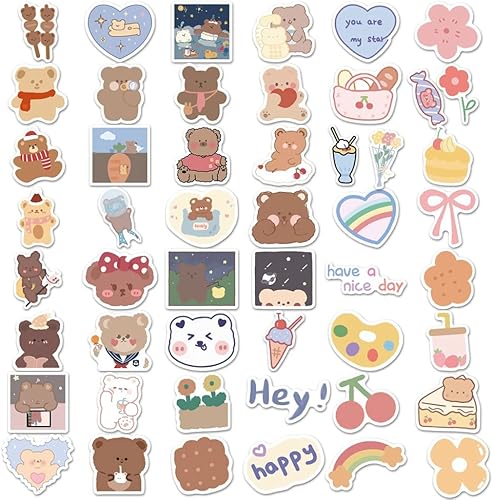 Miniatura 3 de Juego de 100 calcomanías pequeñas – Kawaii, cartulina decorativa para planificador, oso feliz