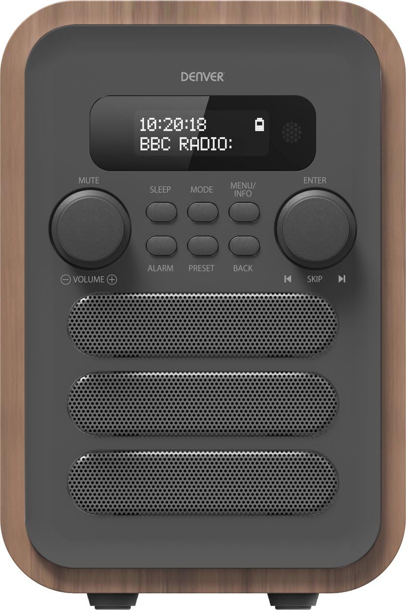 Radio digitale DAB+ e FM. Denver DAB-48GREY. Sveglia. Connessione Bluetooth. Volume: 2,5 W. Telecomando incluso. Grigio.