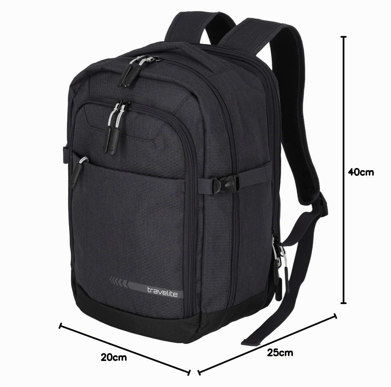Travelite Handgepäck Rucksack, RyanAir Maße, KICK OFF, Laptop Rucksack 13 Zoll, Praktischer Rucksack mit Dehnfalte + Aufsteckfunktion, 40 cm, 20-23 Liter
