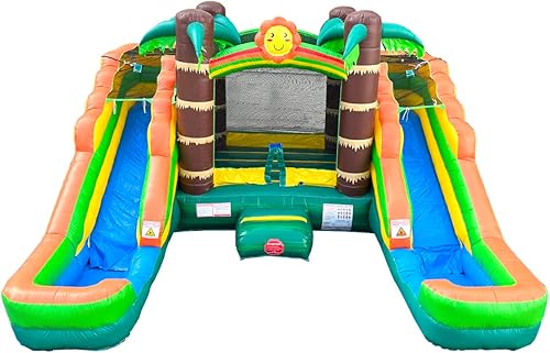 Miniatura 7 de Casa inflable tropical Crossover con toboganes de agua inflables dobles para niños, 16.5 x 15 x 11 pies, casa hinchable para niños, casa de rebote