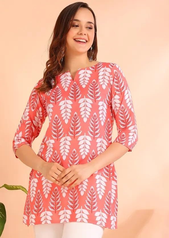 Image of Women's Short Kurti in TopsTunic Rayon Cotton Blend | Ladies Ethnic Tunic