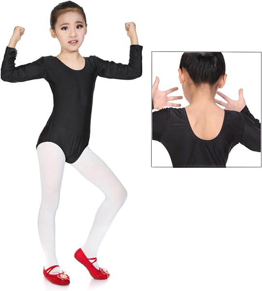 furein Maillot de Danza Ballet Gimnasia Leotardo Body Clásico Elástico para Niña de Manga Larga Cuello Redondo (4 años, Negro) - 3