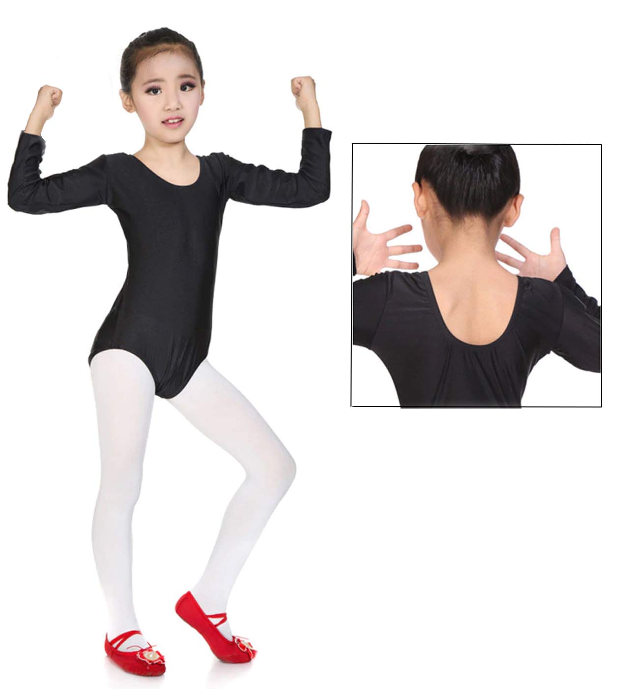Maillot de Danza Ballet Gimnasia Leotardo Body Clásico Elástico para Niña Manga Larga Cuello Redondo Negro 12 años