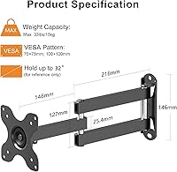Vista 2 de (MA1330) - Soporte de pared para la mayoría de televisores LED, LCD y plasma de 13 a 32 pulgadas, Max VESA 3.937 x 3.937 in