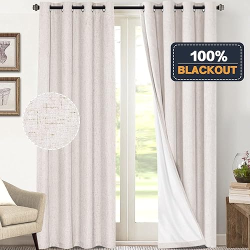 Miniatura 305 de PrinceDeco Cortinas opacas 100% para dormitorio, cortina de lino para puerta corrediza de cristal, cortinas opacas extra anchas con ojales Arena