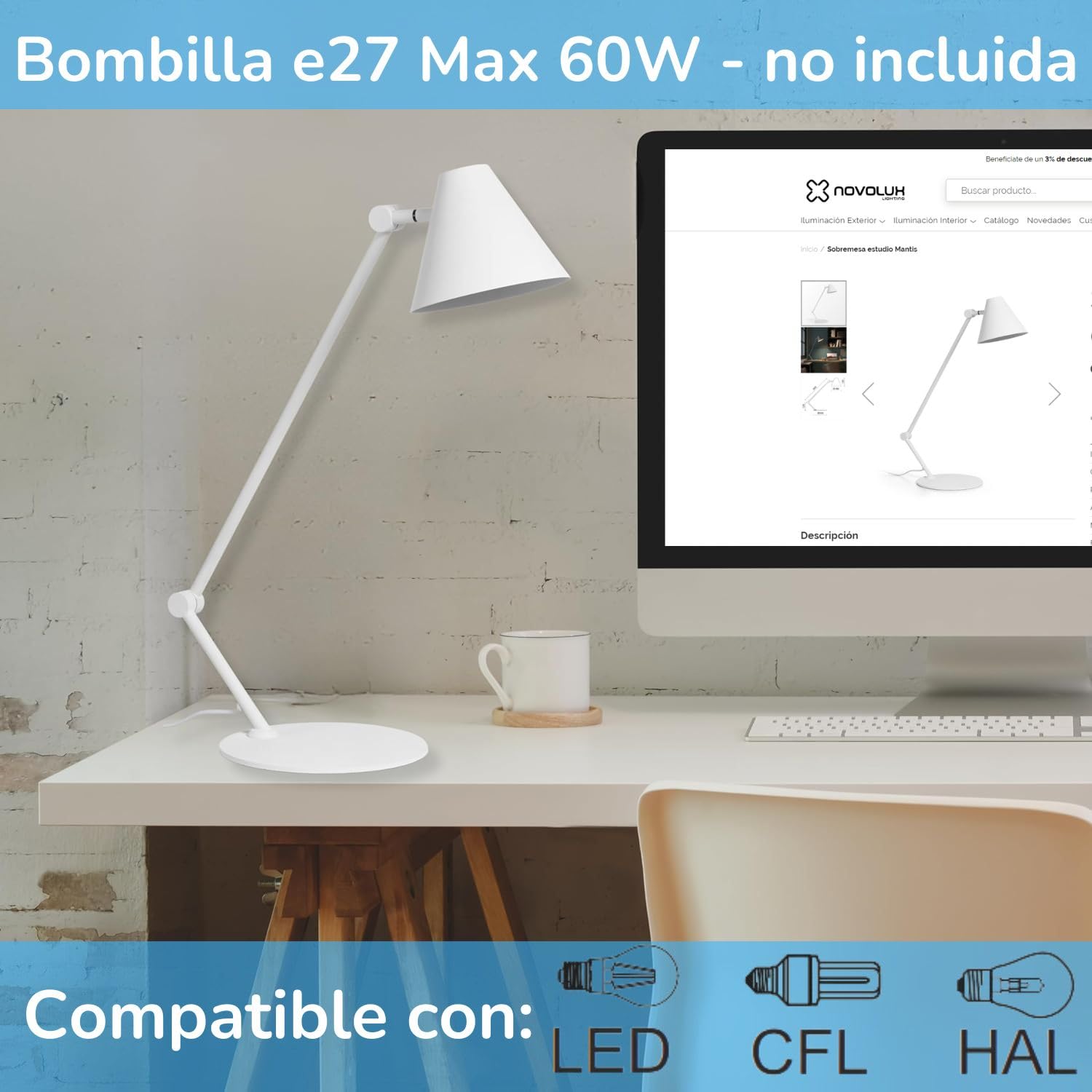 Lámpara de escritorio MANTIS - lampara arquitecto - flexo e27 - flexo led escritorio - desk lamp - flexo escritorio para estudiar - lampara escritorio - lampara estudio
