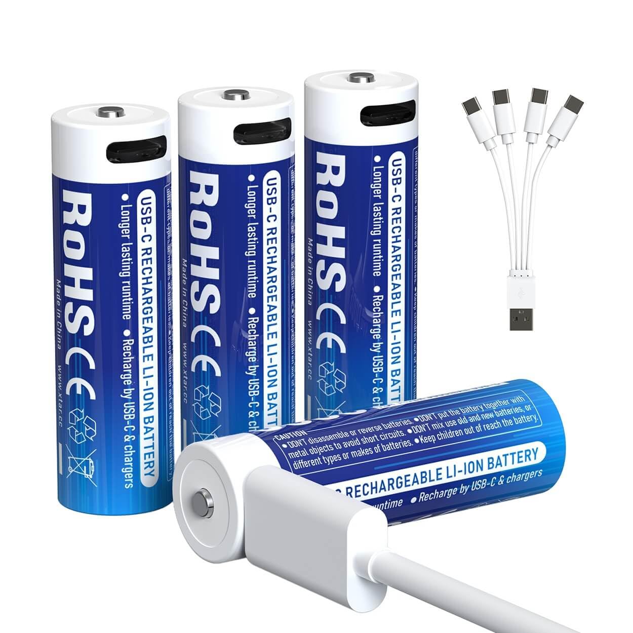 XTAR Piles AA Rechargeables USB-C 1,5V 3000mAh Lithium-ION – Batterie Longue Durée pour Serrures Connectées, Courbe de Décharge Linéaire LR 3000