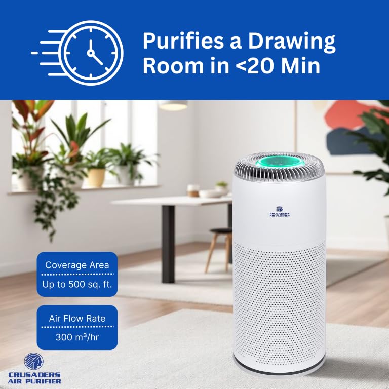 Image of Crusaders XJ-3500H Smart Air Purifier for Home & Office | HEPA, Plasmacluster, PM2.5 Indicator, Auto Mode, Deodorizing Filter, Touch Panel | 6-Stage Filtration for Medium Rooms