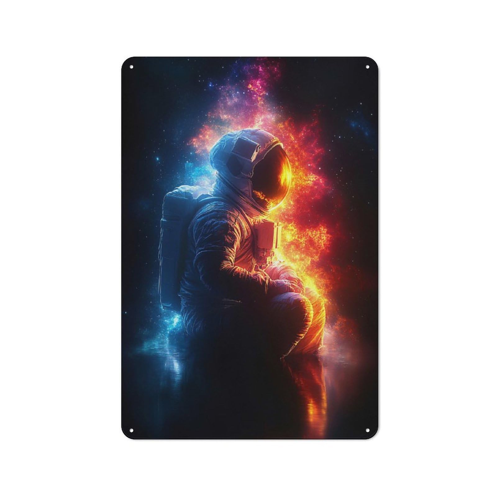 Junmoney Style-1 Workshop Style Astronaut In Space Nebula Tin Sign 30X20cm, Workshop Wall Decor For Tool Room, Garage, Studio Or Home Bar