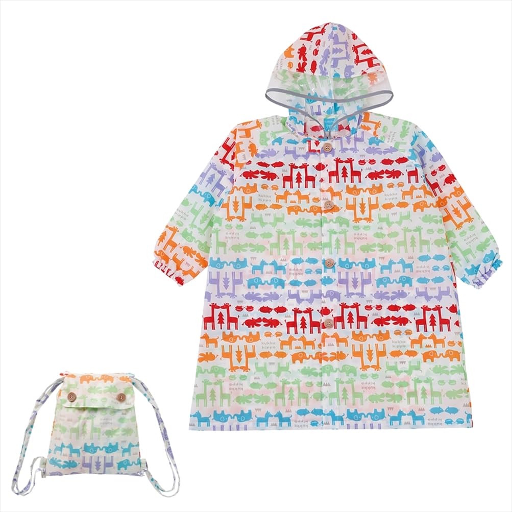 Ogawa 83443 Kids Raincoat, 47.2 inches (120 cm), 2023 Kookahippo Animal, Includes Reflective Tape, Hippopotamus-Shaped Backpack, Storage Bag Included, Adjustable Tuck Included, animal, 120