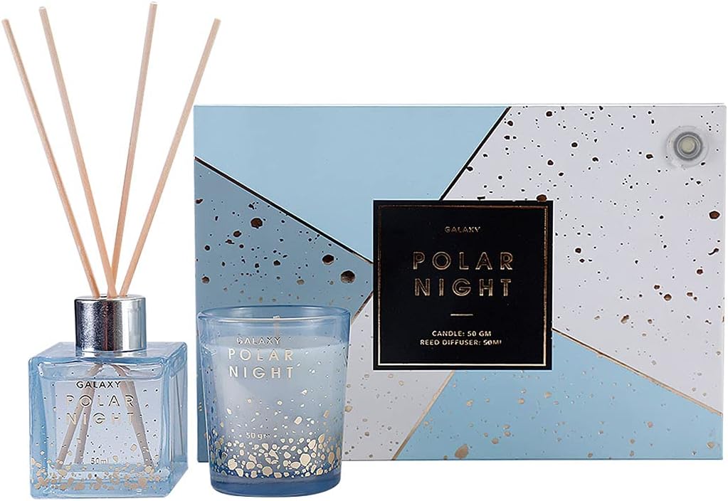 MINISO Glass Galaxy Wax Candle & Reed Diffuser Gift Box for Men&Women (Polar Night)