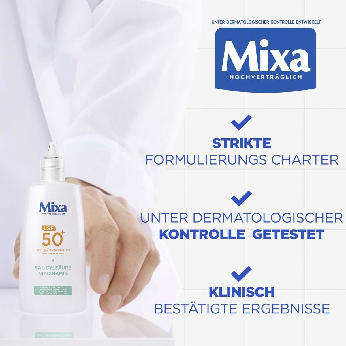 Mixa Krem UV LSF50+ do codziennego użytku, ochrona przed zanieczyszczeniami, wysoka ochrona przed promieniowaniem UV, zmniejsza zanieczyszczenia nawet o 66%, 40 ml