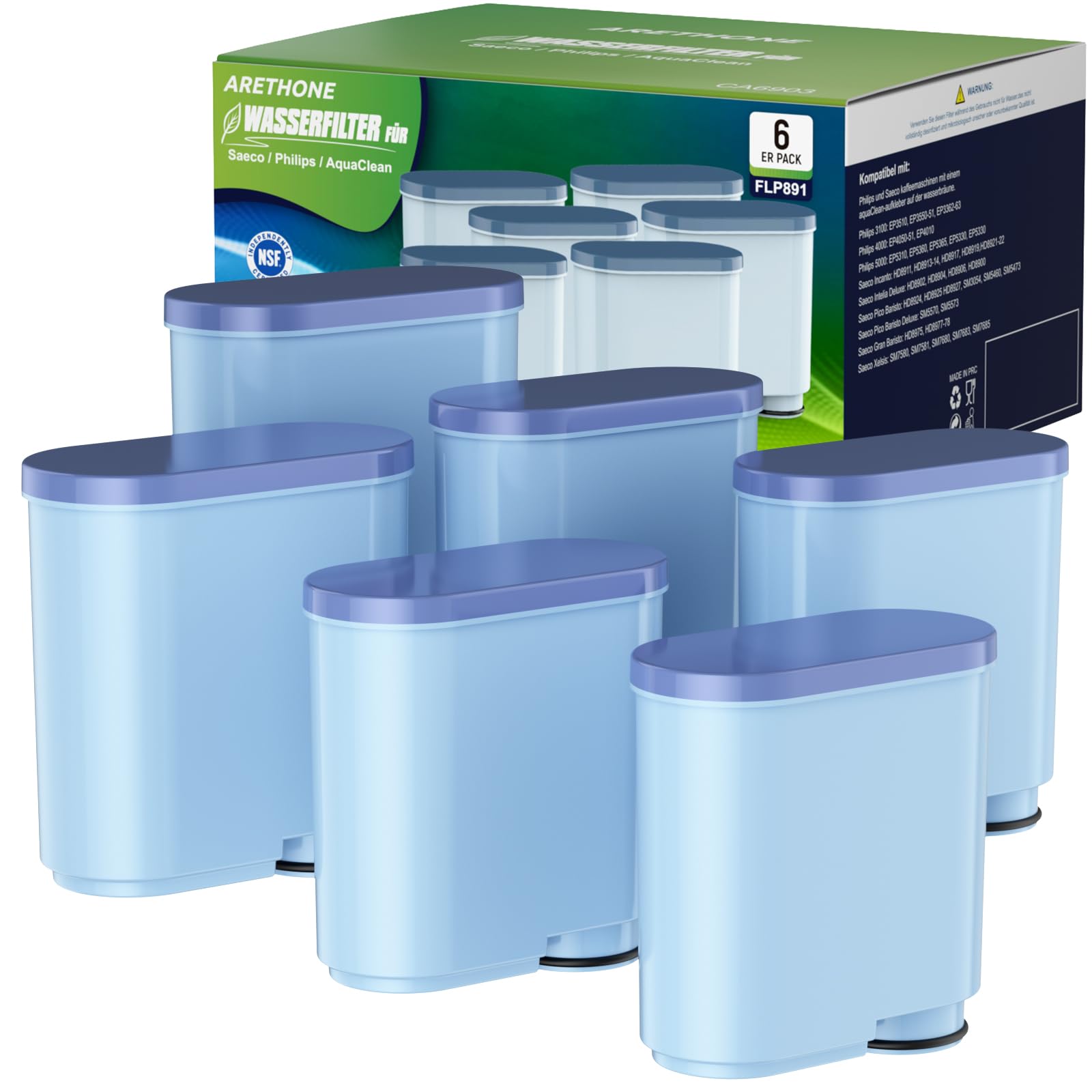ARETHONE Wasserfilter für Philips Aqua Clean Saeco 3/6/10 Stück