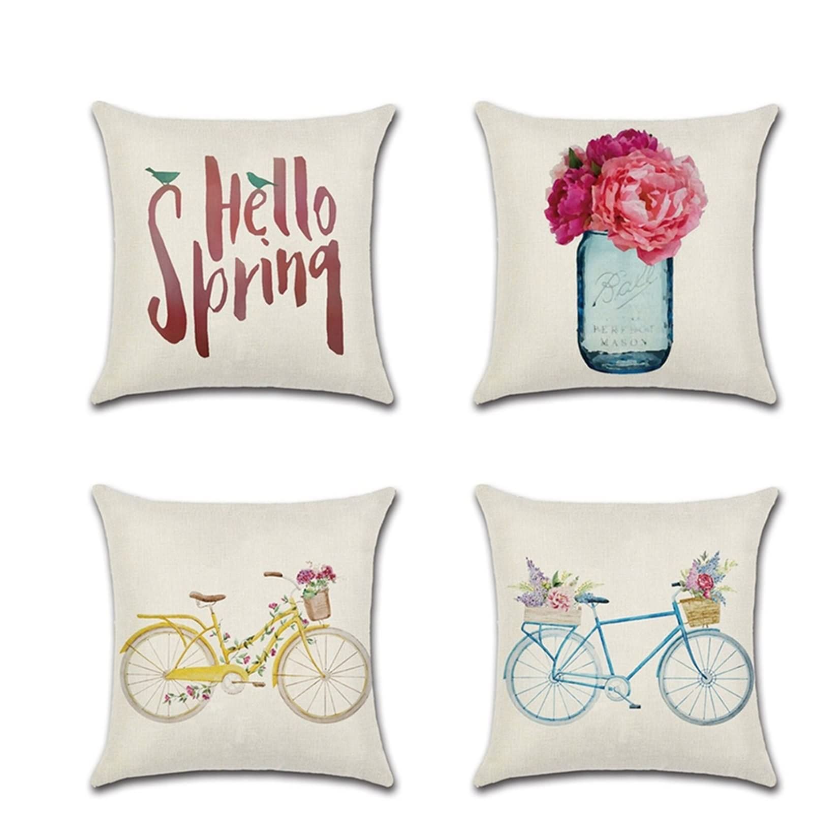 AmDxD Juego de 4 fundas de cojín decorativas, 45 x 45 cm, suaves fundas de cojín cuadradas decorativas con patrón de flores y pájaros, en lino, para coche, salón, dormitorio, oficina, sofá, decoración