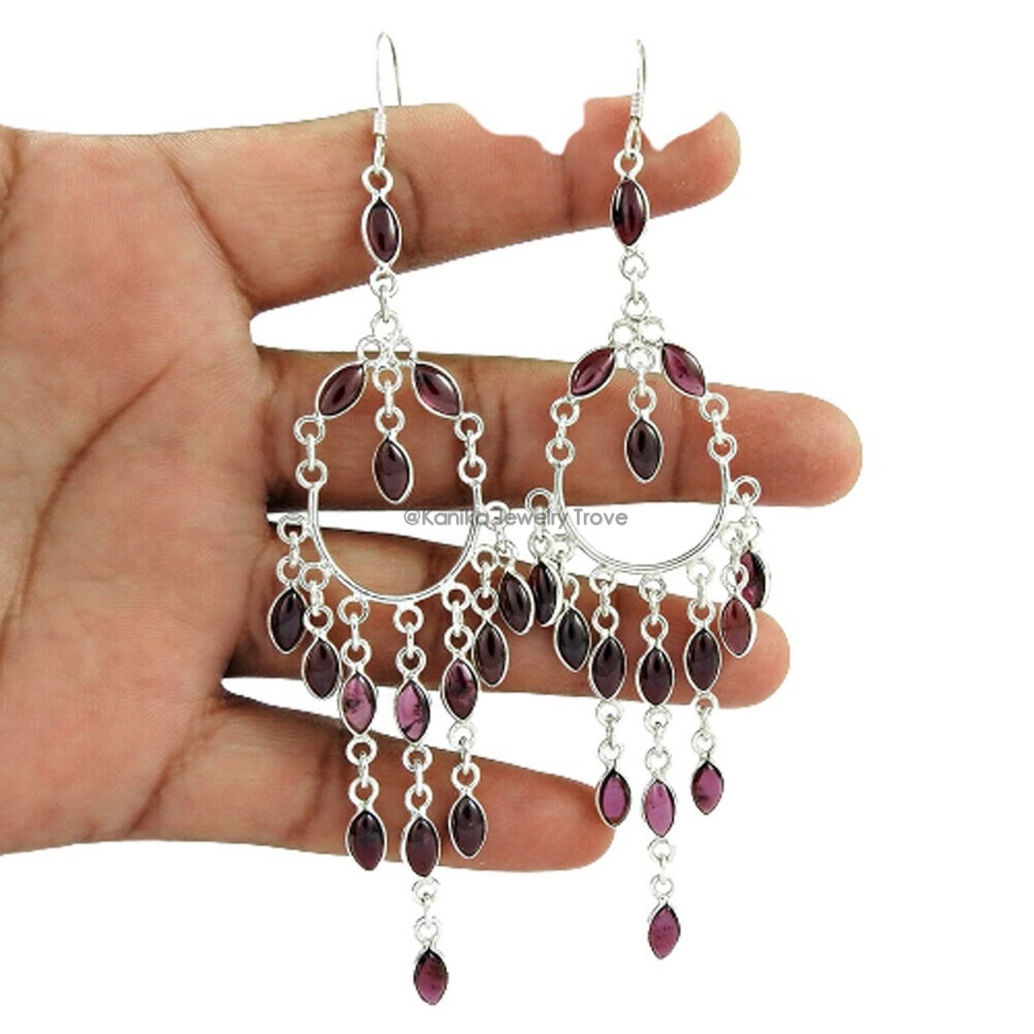 Solid 925 Orecchini in argento sterling per donne e ragazze, dropilo in goccia di granato in argento sterling regalo, regalo per damigella d'onore, gioielli fatti a mano