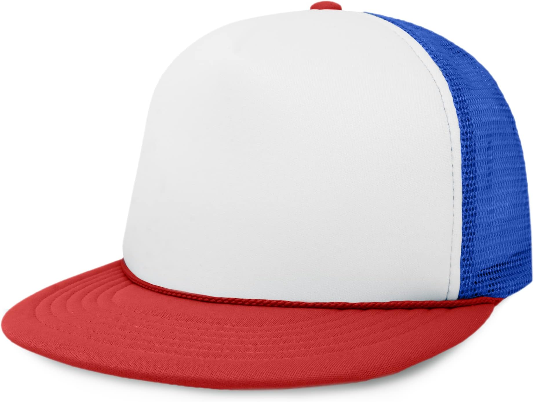 Flat Billed Trucker Hat Mesh Back S M L Adjustable Cap Solid Two Toned Snapback