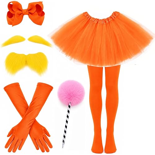 Kavoc Orange Tutu Skirt Hairpin and Yellow Self Adhesive Mustache Eyebrows Set for Halloween Party Dress Up Supplies