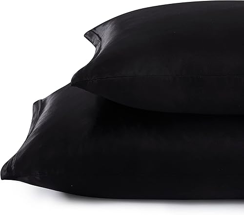 Miniatura 5 de Fundas de almohada de satén con cremallera (20 x 26), juego de 2 fundas de almohada de tamaño estándar, funda de almohada de seda negra para cabello
