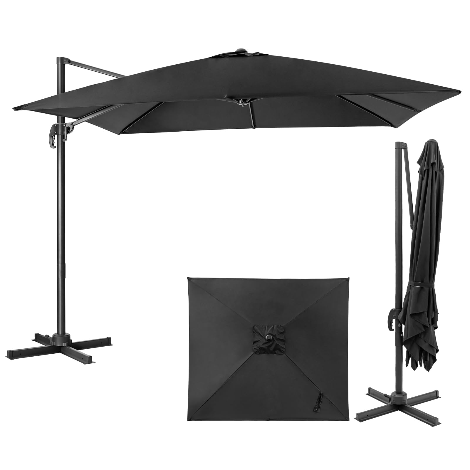 GOPLUS Ampelschirm 300x300 cm rechteckig, Sonnenschirm 360° drehbar & 3 stufig kippbar, großer Terrassenschirm mit Ständer, Gartenschirm mit Kurbel, UPF 30+ für Balkon, Garten & Terrasse (Schwarz)