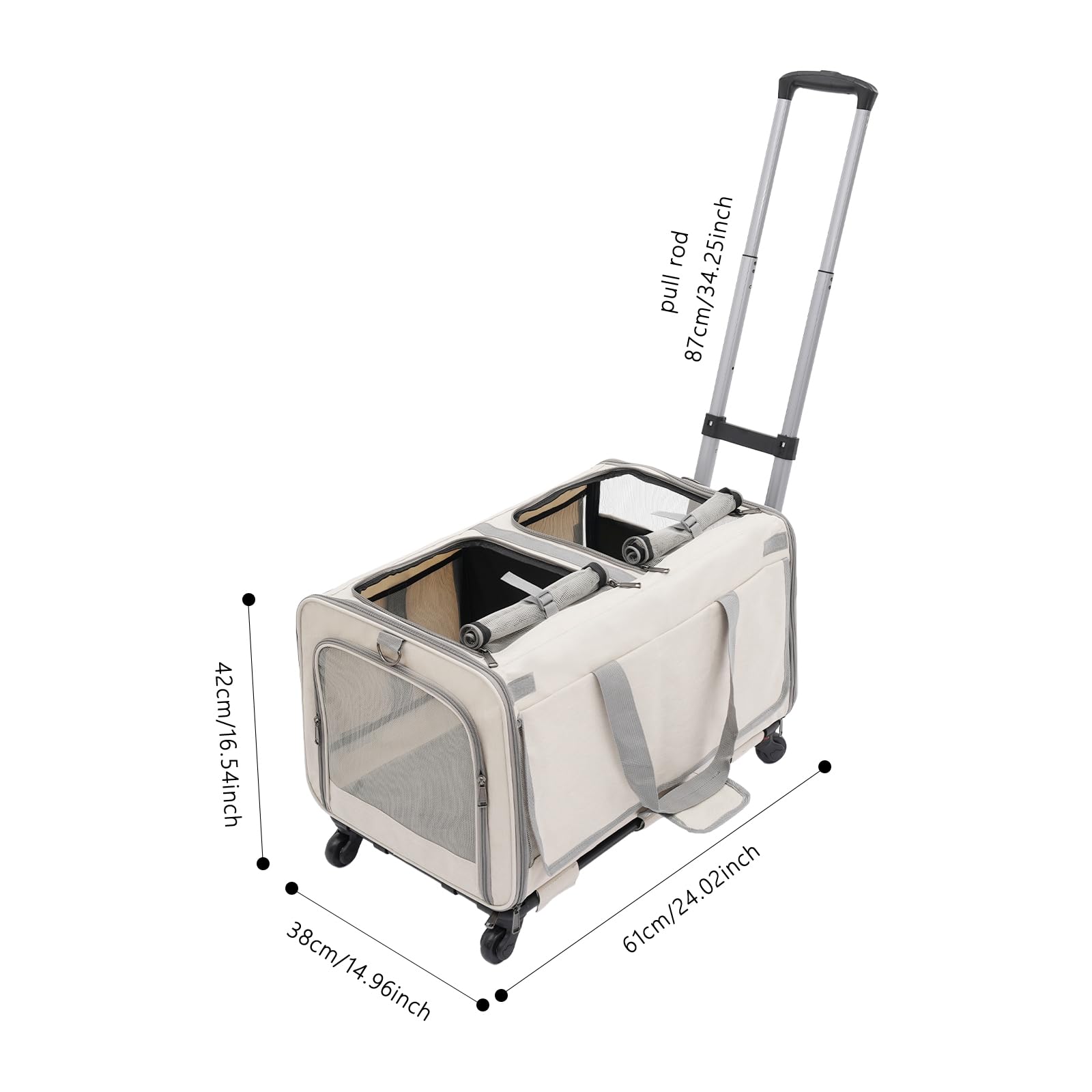 Cochecito de mascotas para gato con ruedas, transportín para 1 gato, plegable, hasta 12 kg, bolsa de viaje para mascotas, extraíble para paseos/camping (gris)