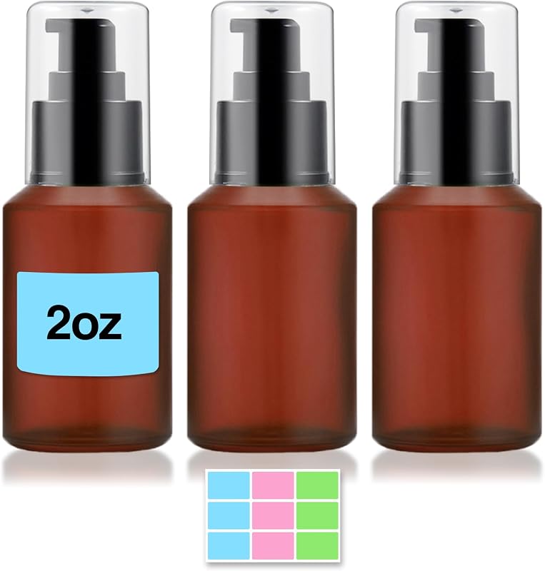 DPLASKA Frascos de vidro fosco marrom-avermelhado com bomba, 60 mL, Pacote com 3