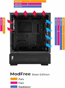 InWin ModFree Base, E-ATX, Full Tower Case, High Airflow, Support 120mm or 140mm Fans and up to 280mm AIO, Modular Design for expandability, Tempered Glass Side Panel, mesh Front Black Color