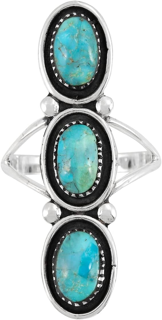 Turquoise Ring Sterling Silver 925 Genuine Gemstones Size 6 to 11 - Image 3