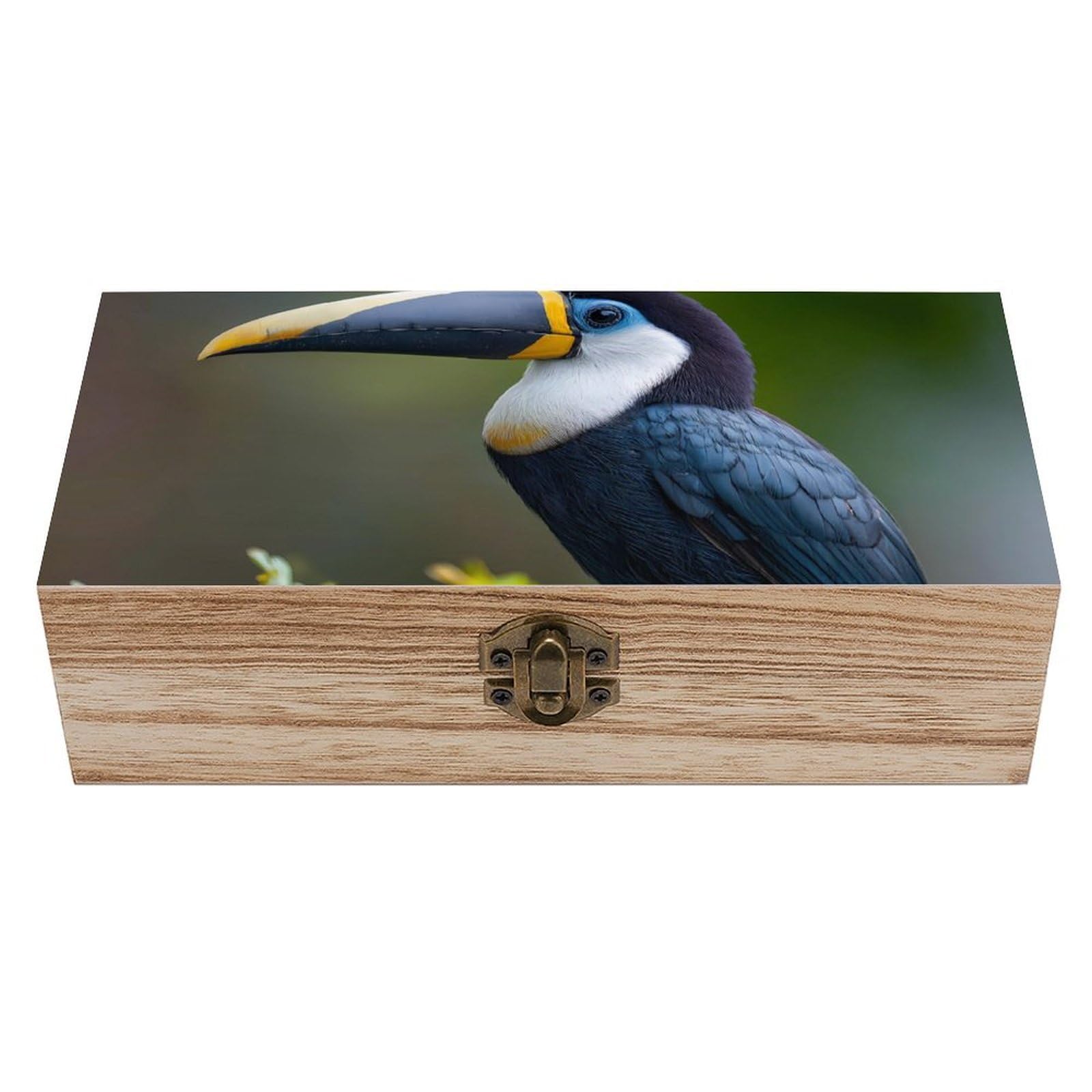 HLBSDM Tropical Bird Toucan On Tree Branch Wooden Box with Hinged Lid Decorative Storage Case Container