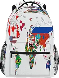 senya Mochila escolar, bandeira nacional, mapa-múndi para adolescentes, meninas, meninos, mochila escolar de viagem