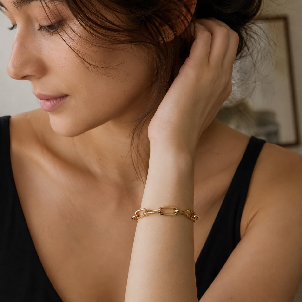 COBI Chunky Bracelets for Women, Paperclip Bracelets, Coffee Bean Chunky Link Bracelet, 18K Gold & Sterling Silver Plated, Stackable Thick Large Punk Jewelry