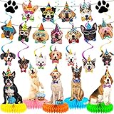 20 Pcs Dog Faces Claws Birthday Party Supplies, Dog Portrait Banner Party Bunting Decoration，Includes Banner with 7 Hanging Cutouts 7 Hanging Swirl Decor and 5 Birthday Honeycomb
