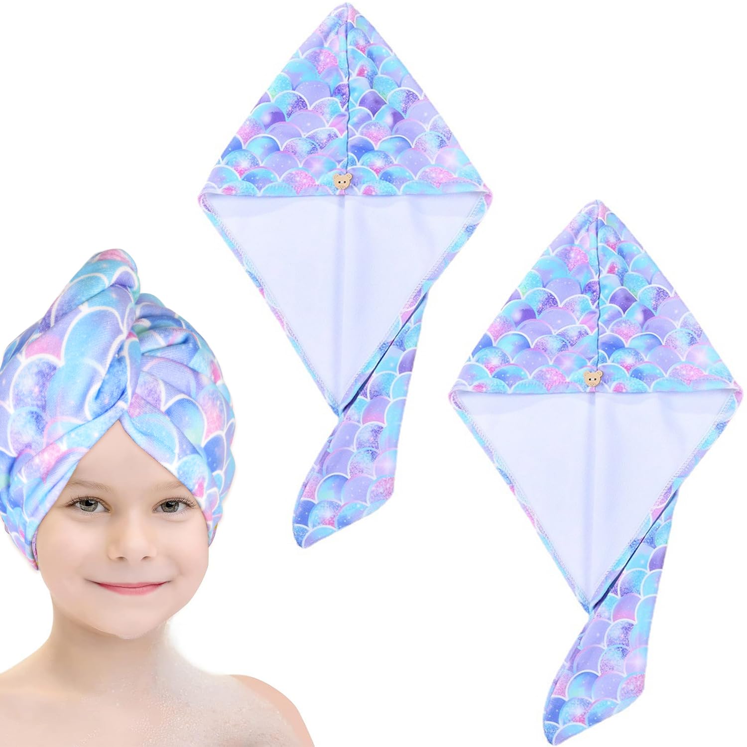 2 Piezas Toalla de Pelo de Microfibra Turbante, Toallas para el Cabello, Turbante de Secado Rápido con Diseño de Botón para Cabello Mojado, Maquillaje, Ducha de Baño, Cuidado Facial