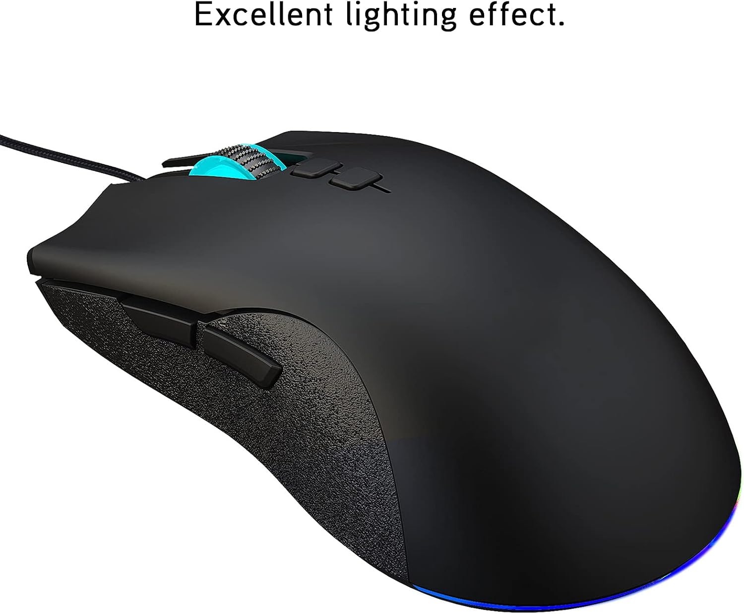Angled view of the HXSJ A883 Gaming Mouse with RGB lighting activated