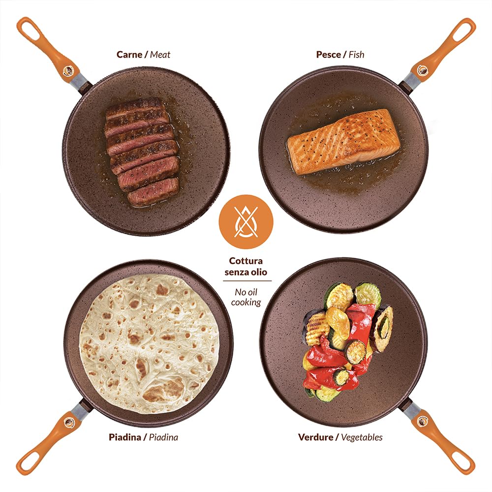 Testo Romagnolo 32cm – Padella per piadina universale gas e induzione, antiaderente in alluminio teflonato, manico bachelite, per carne e verdure
