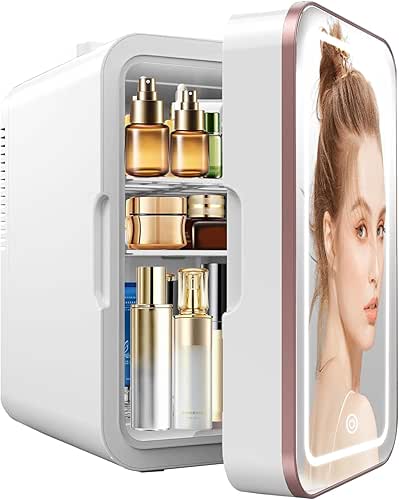 Skincare Fridge, 6L/10 Can Mini Fridge for Bedroom with Dimmable