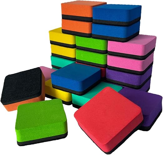 Dry Erase Erasers, AWOWZ 24 Pack Mini Magnetic Whiteboard Dry Eraser Chalkboard Cleaner Bulk for Home, Office and Classroom Teacher Kids Supplies (8 Color, 2 x 2 x 0.79 Inch)