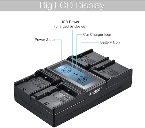 Miniatura 3 de Andoer Cargador de batería de cámara digital de 4 canales Pantalla LCD para cámara Sony Canon (LP-E6 + NP-F970)