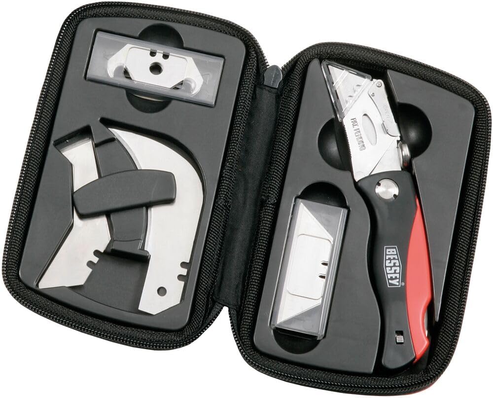 BESSEY DBKPH-SET Set Lock Back Knife Set with 4 Blade Styles & Zip Case, Red/Black