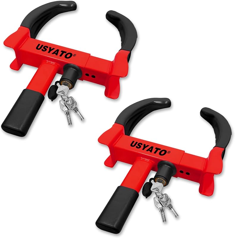 2 candados universales para ruedas de alta resistencia, bloqueo antirrobo para remolque y maletero de auto, neumático de seguridad ajustable de 11,4 pulgadas para remolques, autos, carritos de golf, vehículos todo terreno, SUV, vehículos recreativos, barcos, caravanas, motocicletas, 6 llaves, rojo y negro