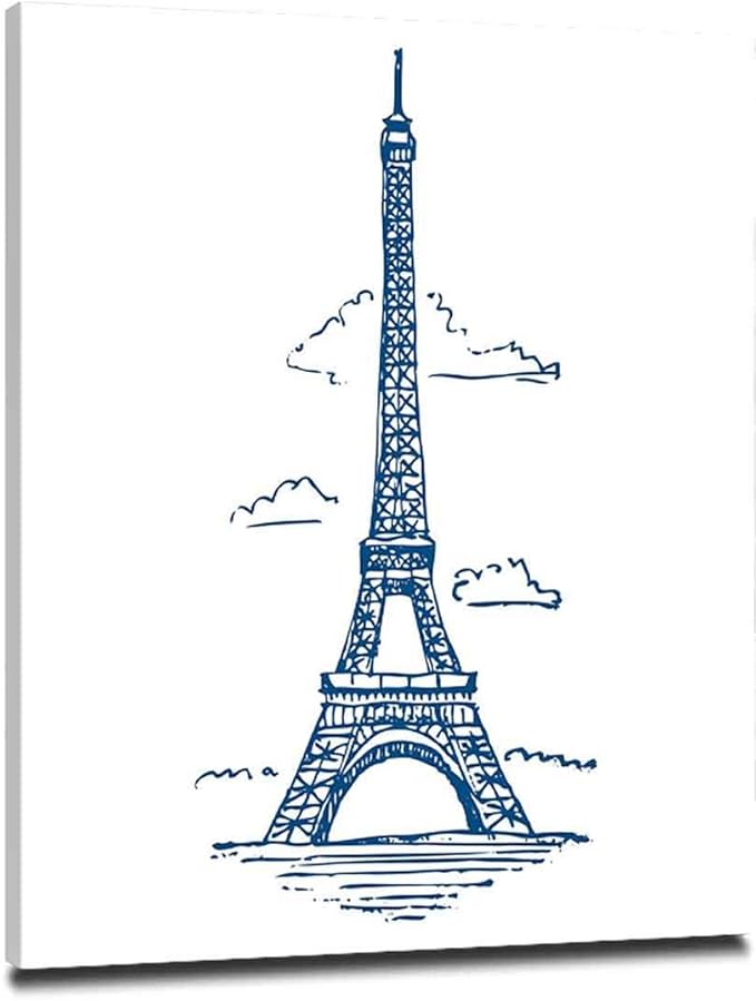 Amazon エッフェル塔 インテリア 絵画 フレームポスター 40x50cm ポスター モダン アートパネル 絵画 インテリア 風景画 壁掛け モダン パリのエッフェル塔のイラストモダンなフランスの都市スカイラインミニマルネイビーブルー ウォールステッカー オンライン通販