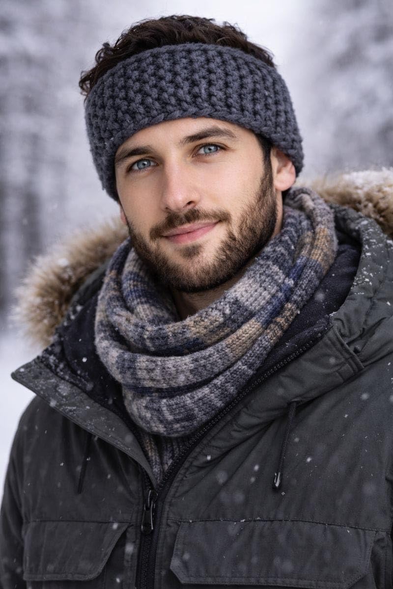 Premium Black Knit Ear Warmer – Wide Winter Headband for Warmth & Active Sports (GREY)-picture-11
