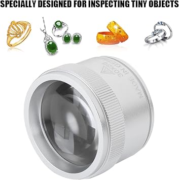 Pocket Jewelers Loupe,30X Magnifying Glass with 36mm Large Lens, Jewelry Magnifier Eye Loupe for Jewelry Identification,Stamp Collecting,Watch Repair,Antiques,Gems,Crafts (Silver)