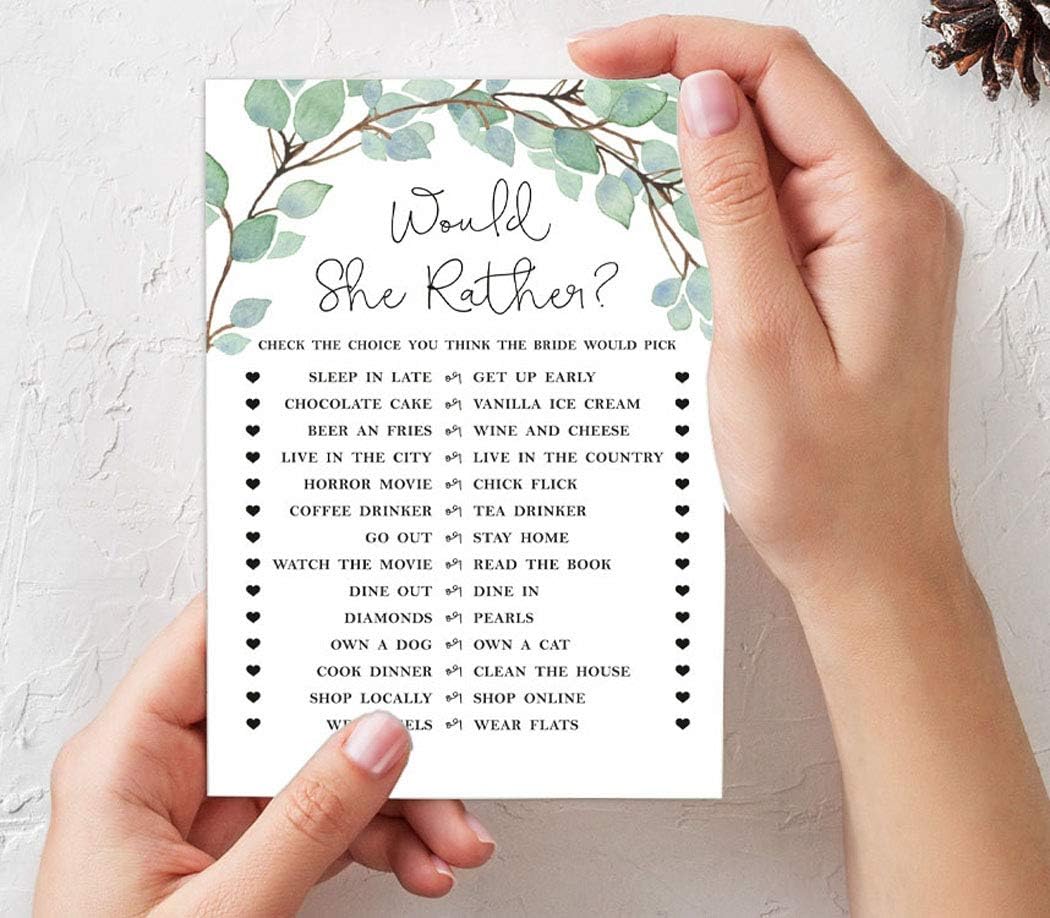 Bachelorette Party Games Set Bundle of 4(50 Sheets Each) Greenery Fun Bridal Shower Games Set