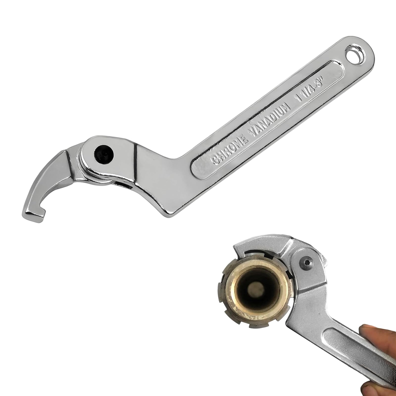 C Llave de Gancho Ajustable, Plateado Llaves Inglesa de Gancho, Cabeza Cuadrada Ajustable 32-76 mm, Llave C Amortiguador de Acero Carbono, para Taller de Producción, Mantenimiento Equipos