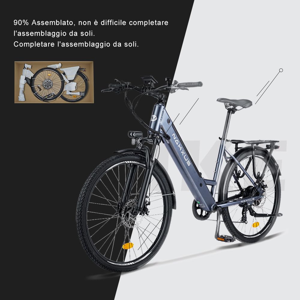 Bicicletta elettrica 26M208, bicicletta elettrica da 26", da trekking, con batteria al litio da 36 V, 13 Ah, fino a 60 KM, motore da 250 W, compatibile con l'UE, colore: grigio